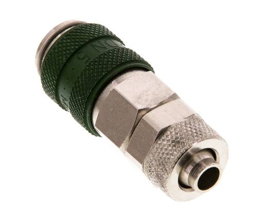 Nickel-plated Brass DN 5 Green Air Coupling Socket 6x8 mm Union Nut Double Shut-Off
