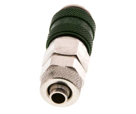 Nickel-plated Brass DN 5 Green Air Coupling Socket 6x8 mm Union Nut Double Shut-Off