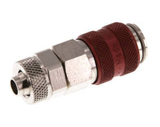 Nickel-plated Brass DN 5 Red Air Coupling Socket 6x8 mm Union Nut Double Shut-Off