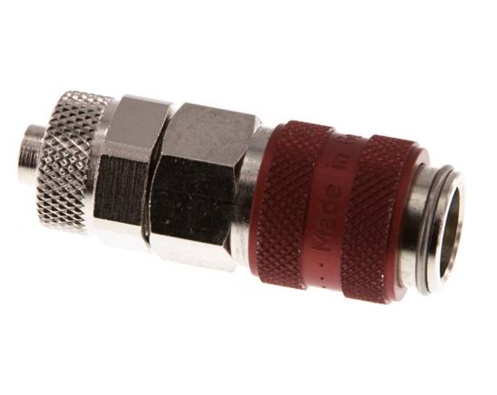 Nickel-plated Brass DN 5 Red Air Coupling Socket 6x8 mm Union Nut Double Shut-Off