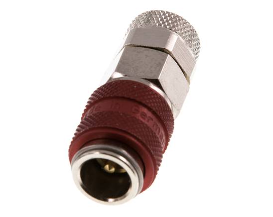 Nickel-plated Brass DN 5 Red Air Coupling Socket 6x8 mm Union Nut Double Shut-Off