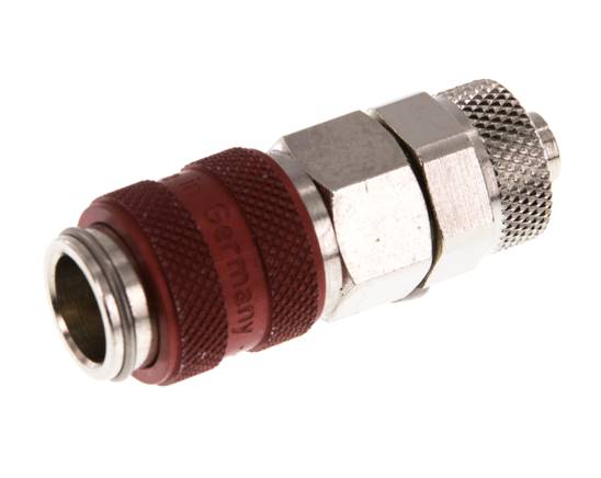Nickel-plated Brass DN 5 Red Air Coupling Socket 6x8 mm Union Nut Double Shut-Off