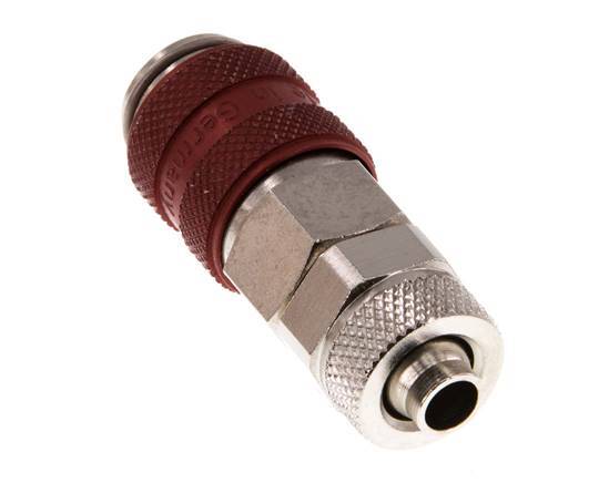 Nickel-plated Brass DN 5 Red Air Coupling Socket 6x8 mm Union Nut Double Shut-Off