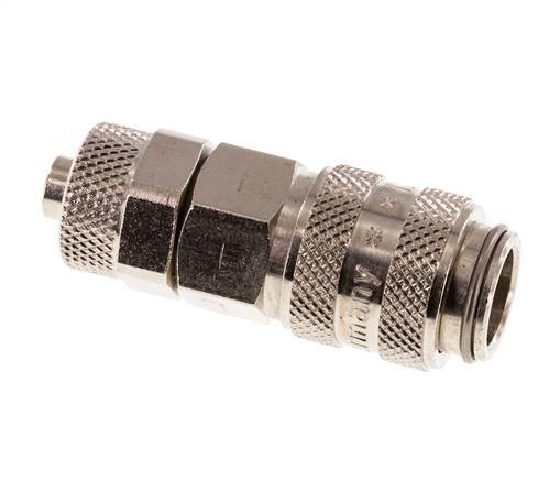 Nickel-plated Brass DN 5 Air Coupling Socket 6x8 mm Union Nut Double Shut-Off