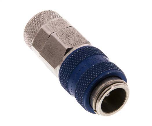 Stainless steel DN 5 Blue Air Coupling Socket 6x8 mm Union Nut Double Shut-Off
