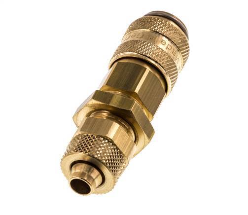 Brass DN 5 Air Coupling Socket 6x8 mm Union Nut Bulkhead