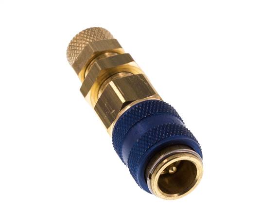 Brass DN 5 Blue Air Coupling Socket 4x6 mm Union Nut Bulkhead Double Shut-Off