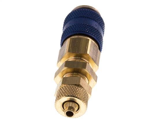 Brass DN 5 Blue Air Coupling Socket 4x6 mm Union Nut Bulkhead Double Shut-Off