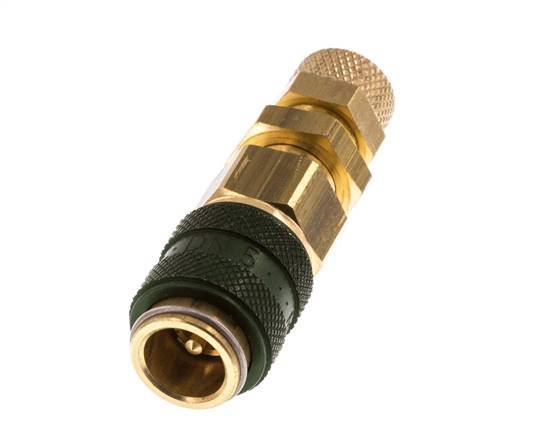 Brass DN 5 Green Air Coupling Socket 4x6 mm Union Nut Bulkhead Double Shut-Off