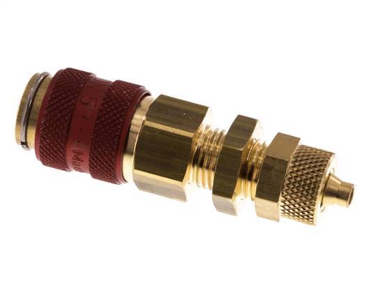 Brass DN 5 Red Air Coupling Socket 4x6 mm Union Nut Bulkhead Double Shut-Off