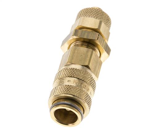 Brass DN 5 Air Coupling Socket 6x8 mm Union Nut Bulkhead Pull-Off Double Shut-Off