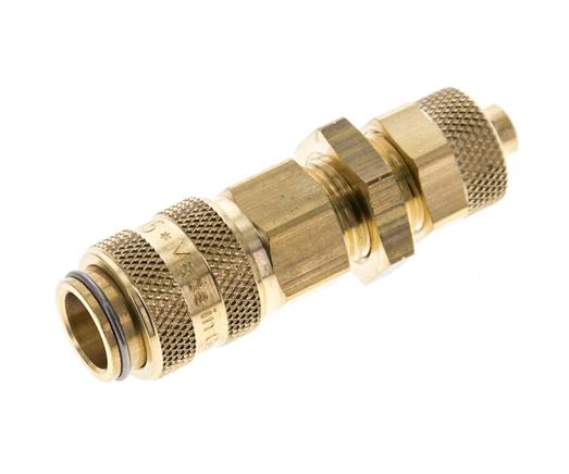 Brass DN 5 Air Coupling Socket 6x8 mm Union Nut Bulkhead Pull-Off Double Shut-Off