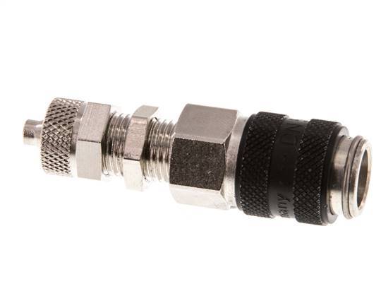 Nickel-plated Brass DN 5 Black Air Coupling Socket 4x6 mm Union Nut Bulkhead