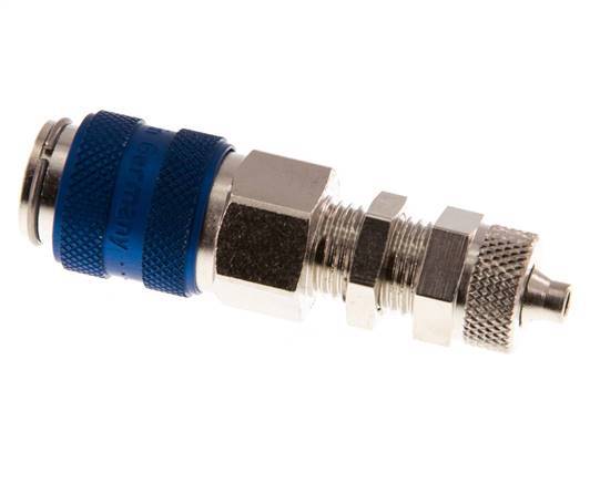 Nickel-plated Brass DN 5 Blue Air Coupling Socket 4x6 mm Union Nut Bulkhead