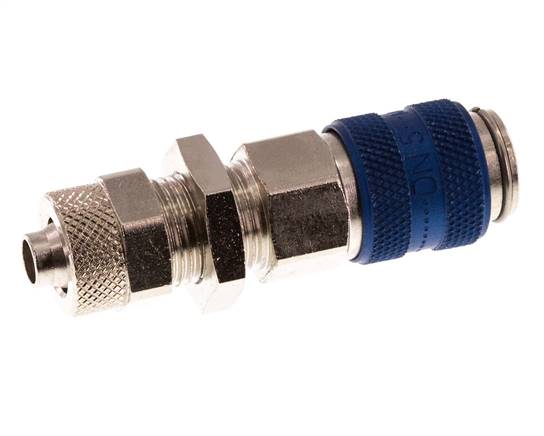 Nickel-plated Brass DN 5 Blue Air Coupling Socket 6x8 mm Union Nut Bulkhead Double Shut-Off