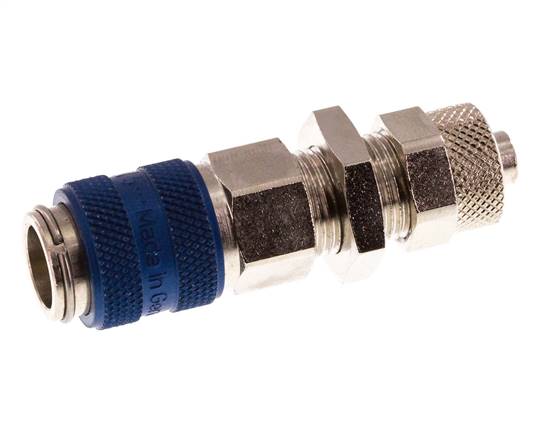 Nickel-plated Brass DN 5 Blue Air Coupling Socket 6x8 mm Union Nut Bulkhead Double Shut-Off