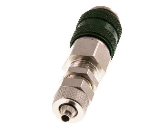 Nickel-plated Brass DN 5 Green Air Coupling Socket 4x6 mm Union Nut Bulkhead