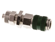 Nickel-plated Brass DN 5 Green Air Coupling Socket 6x8 mm Union Nut Bulkhead Double Shut-Off