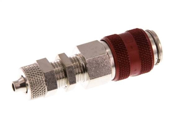 Nickel-plated Brass DN 5 Red Air Coupling Socket 4x6 mm Union Nut Bulkhead
