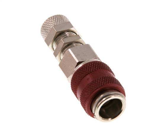 Nickel-plated Brass DN 5 Red Air Coupling Socket 4x6 mm Union Nut Bulkhead