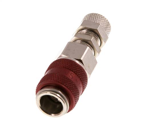 Nickel-plated Brass DN 5 Red Air Coupling Socket 4x6 mm Union Nut Bulkhead