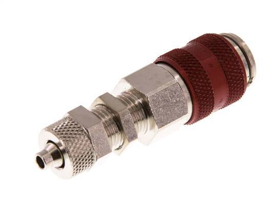 Nickel-plated Brass DN 5 Red Air Coupling Socket 4x6 mm Union Nut Bulkhead