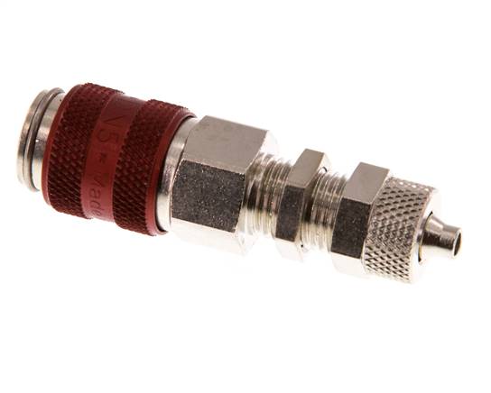 Nickel-plated Brass DN 5 Red Air Coupling Socket 4x6 mm Union Nut Bulkhead