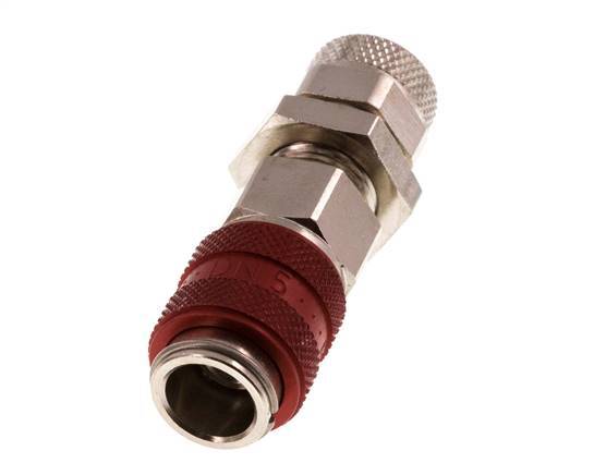 Nickel-plated Brass DN 5 Red Air Coupling Socket 6x8 mm Union Nut Bulkhead