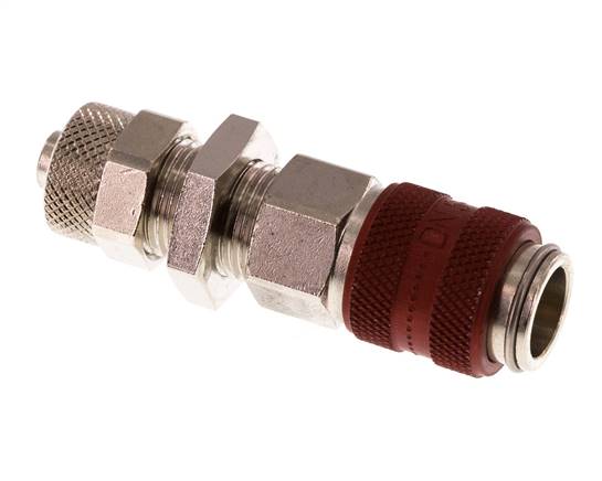 Nickel-plated Brass DN 5 Red Air Coupling Socket 6x8 mm Union Nut Bulkhead Double Shut-Off