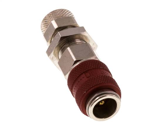 Nickel-plated Brass DN 5 Red Air Coupling Socket 6x8 mm Union Nut Bulkhead Double Shut-Off