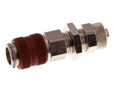 Nickel-plated Brass DN 5 Red Air Coupling Socket 6x8 mm Union Nut Bulkhead Double Shut-Off