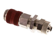 Nickel-plated Brass DN 5 Red Air Coupling Socket 6x8 mm Union Nut Bulkhead Double Shut-Off
