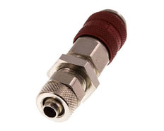 Nickel-plated Brass DN 5 Red Air Coupling Socket 6x8 mm Union Nut Bulkhead Double Shut-Off