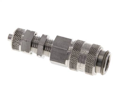 Stainless steel 306L DN 5 Air Coupling Socket 4x6 mm Union Nut Bulkhead Double Shut-Off