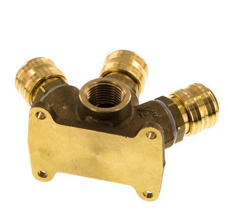 Brass DN 7.2 (Euro) Air Coupling Socket G 1/2 inch Female Wall-Mount 3-way