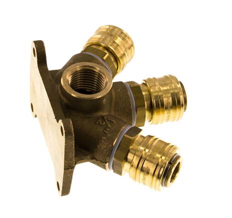 Brass DN 7.2 (Euro) Air Coupling Socket G 1/2 inch Female Wall-Mount 3-way