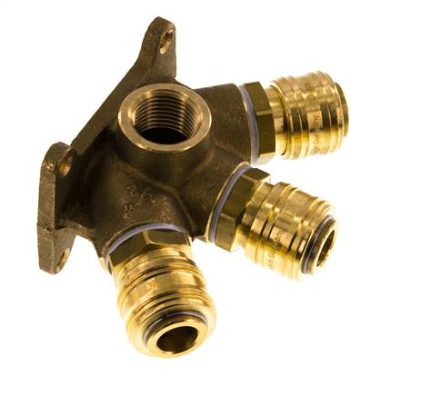 Brass DN 7.2 (Euro) Air Coupling Socket G 1/2 inch Female Wall-Mount 3-way