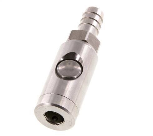 Stainless Steel 316L DN 7.4 Safety Air Coupling Socket With Push Button 13 mm Hose Pillar