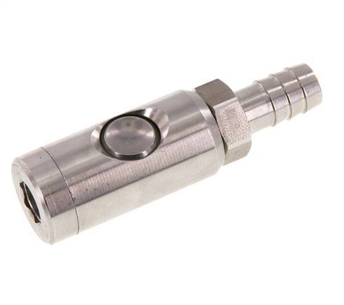 Stainless Steel 316L DN 7.4 Safety Air Coupling Socket With Push Button 13 mm Hose Pillar