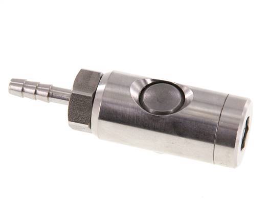 Stainless Steel 316L DN 7.4 Safety Air Coupling Socket With Push Button 6 mm Hose Pillar