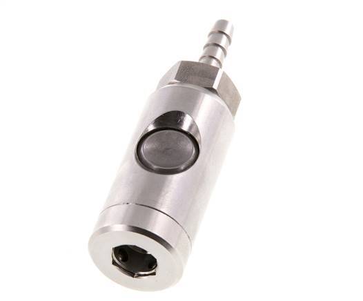 Stainless Steel 316L DN 7.4 Safety Air Coupling Socket With Push Button 6 mm Hose Pillar