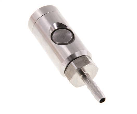 Stainless Steel 316L DN 7.4 Safety Air Coupling Socket With Push Button 6 mm Hose Pillar