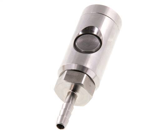 Stainless Steel 316L DN 7.4 Safety Air Coupling Socket With Push Button 6 mm Hose Pillar