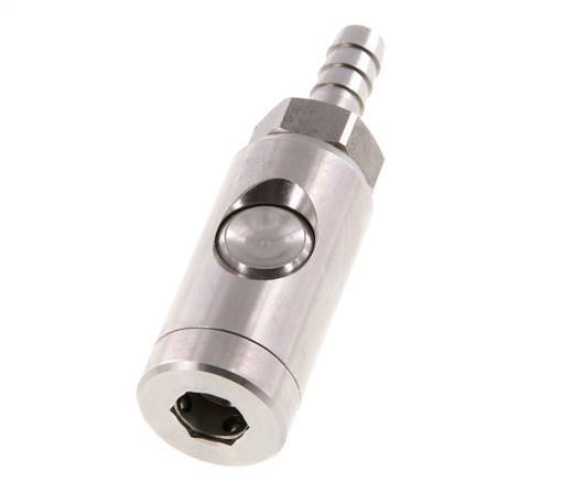 Stainless Steel 316L DN 7.4 Safety Air Coupling Socket With Push Button 9 mm Hose Pillar