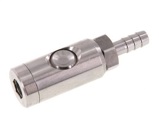 Stainless Steel 316L DN 7.4 Safety Air Coupling Socket With Push Button 9 mm Hose Pillar