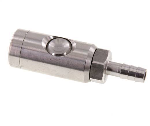 Stainless Steel 316L DN 7.4 Safety Air Coupling Socket With Push Button 9 mm Hose Pillar