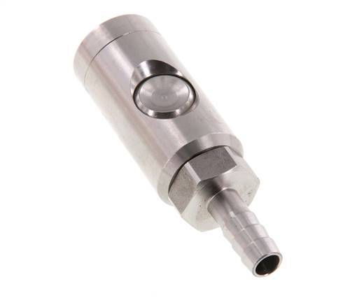 Stainless Steel 316L DN 7.4 Safety Air Coupling Socket With Push Button 9 mm Hose Pillar