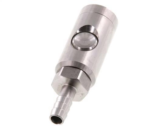 Stainless Steel 316L DN 7.4 Safety Air Coupling Socket With Push Button 9 mm Hose Pillar