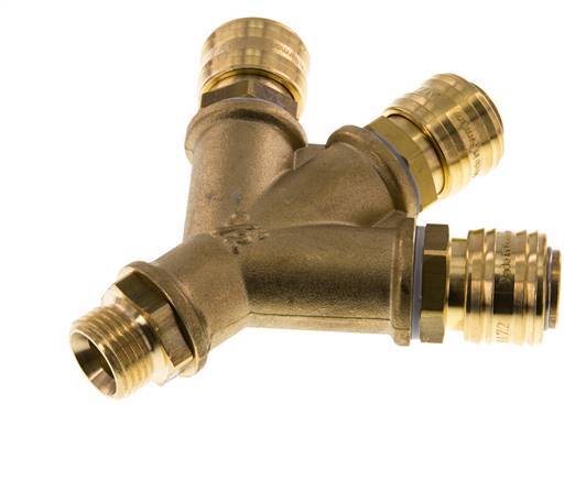 Brass DN 7.2 (Euro) Air Coupling Socket G 1/2 inch Male Wall-Mount 3-way