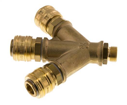 Brass DN 7.2 (Euro) Air Coupling Socket G 3/8 inch Male Wall-Mount 3-way